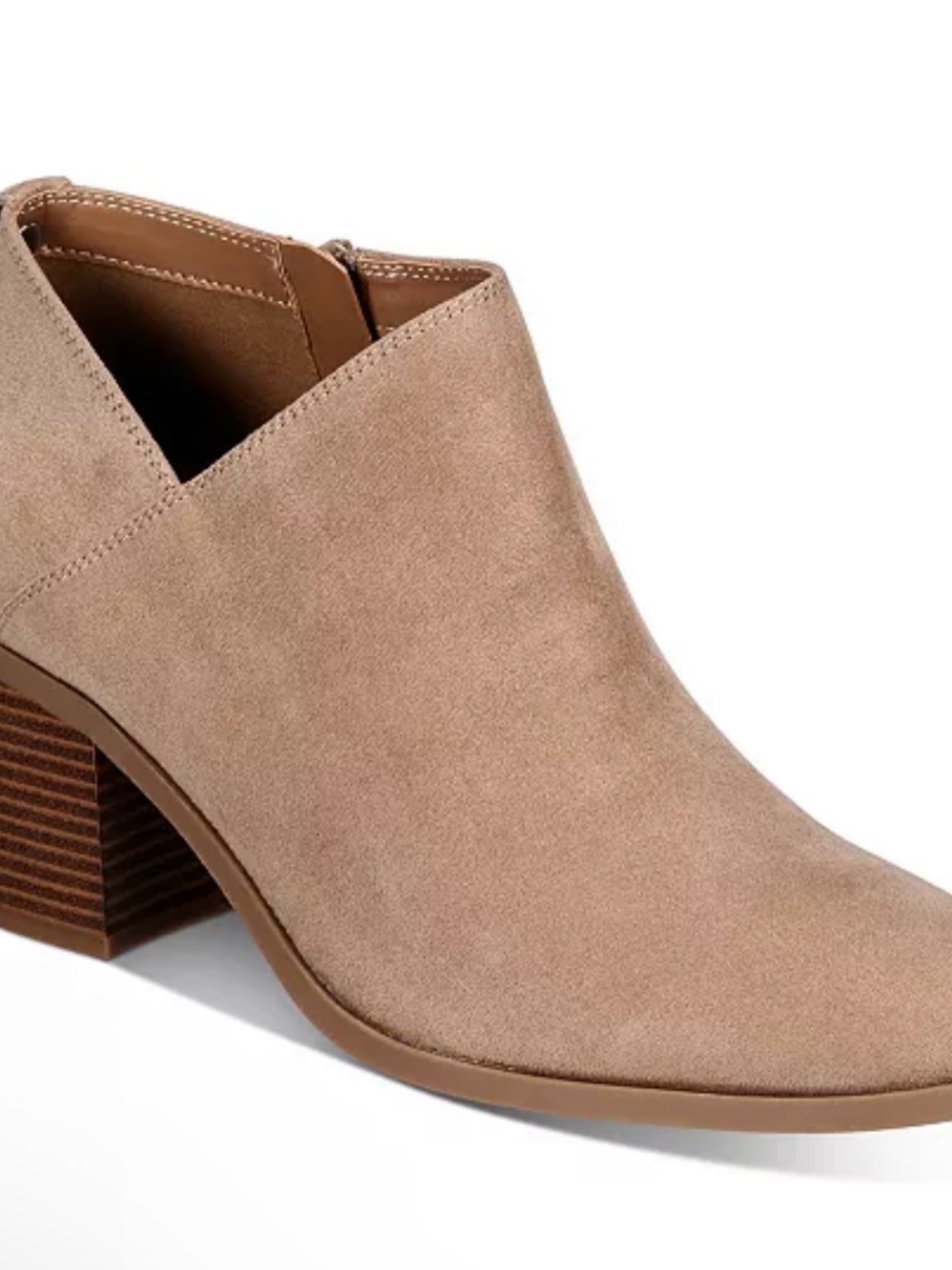 Style & Co. Taupe Suede V-Cut Block Heel Booties